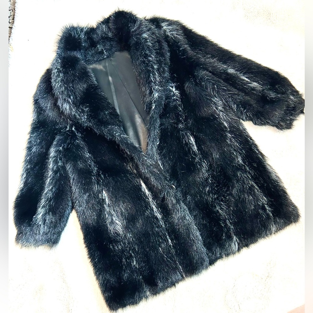 Source Unknown Black Faux Fur Leather Jacket